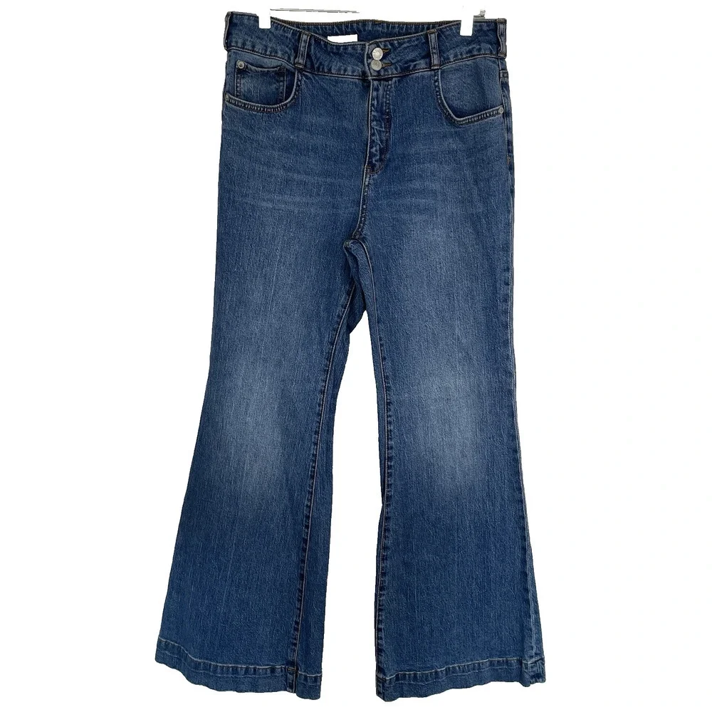 PILCRO Flare Jeans Size 31 Blue High Rise Hippie Bell Bottoms Stretch Festival
